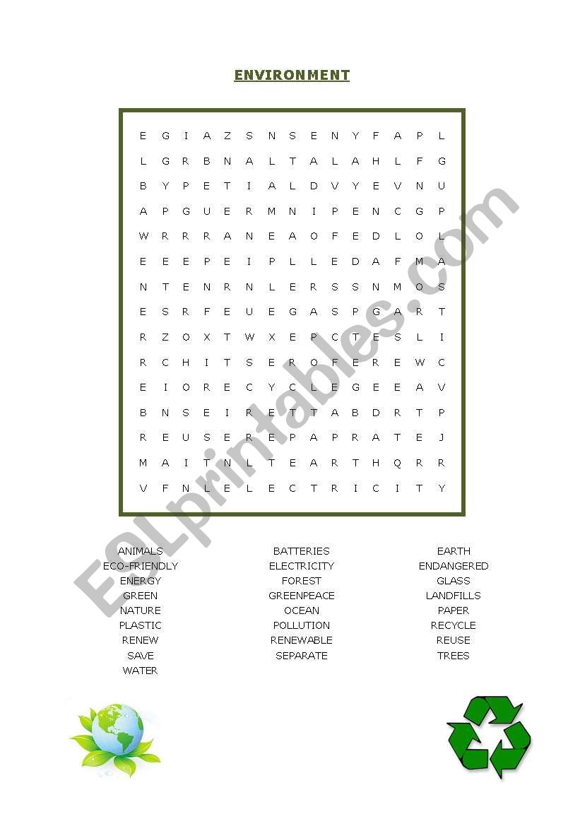 Environmental wordsearch worksheet