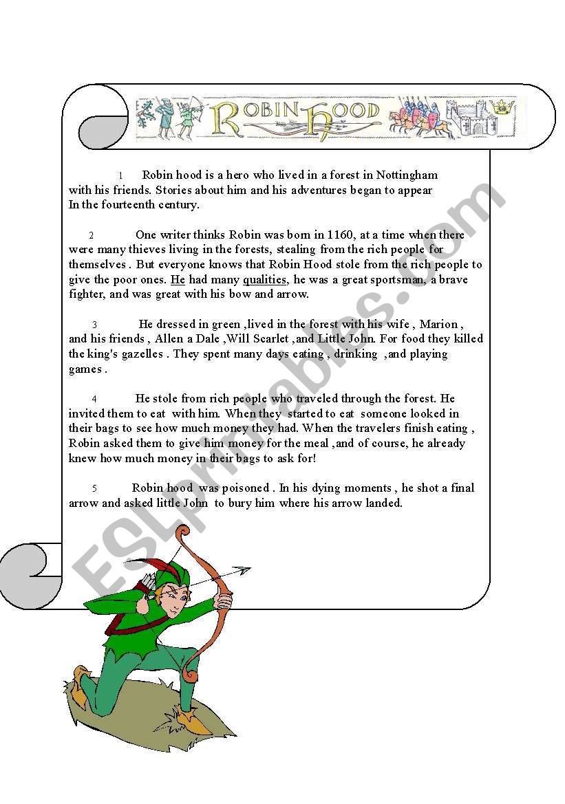 Robin hood worksheet