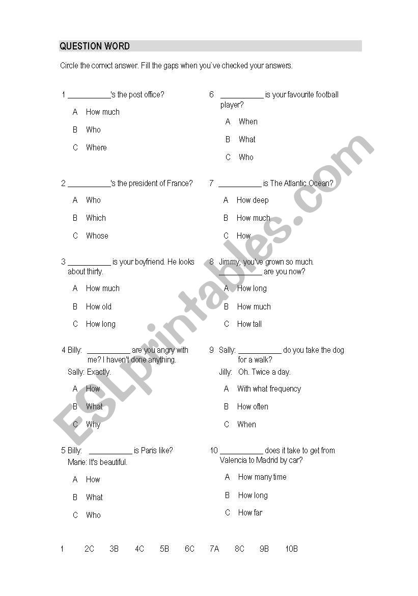 QUESTION WORDS worksheet