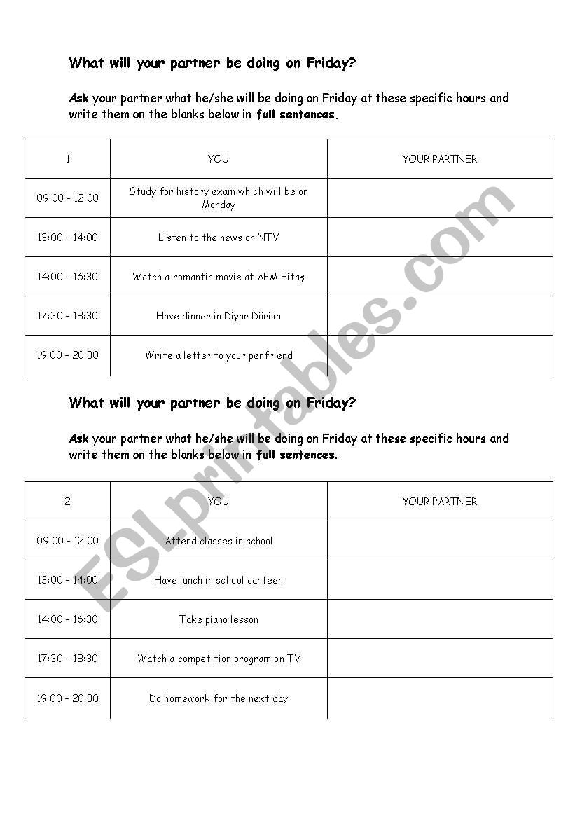 future continuous tense-key included-pair work 
