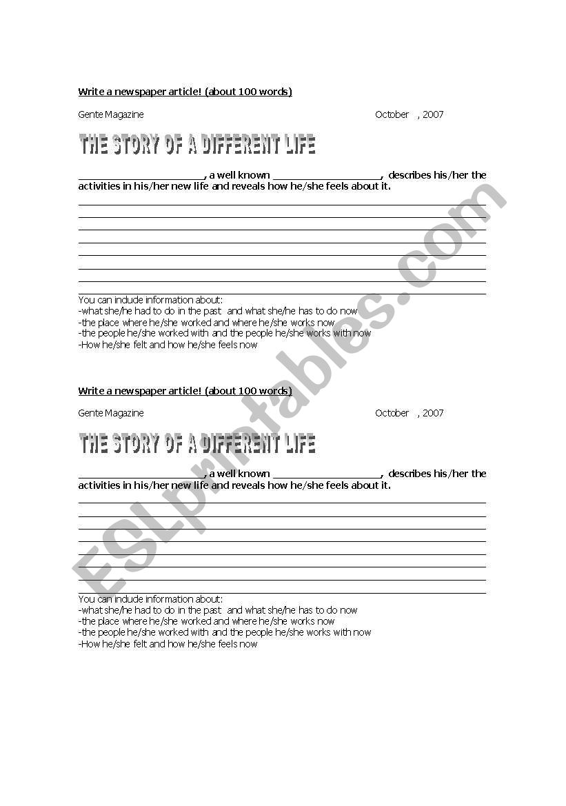 Writing a newspaper article worksheet