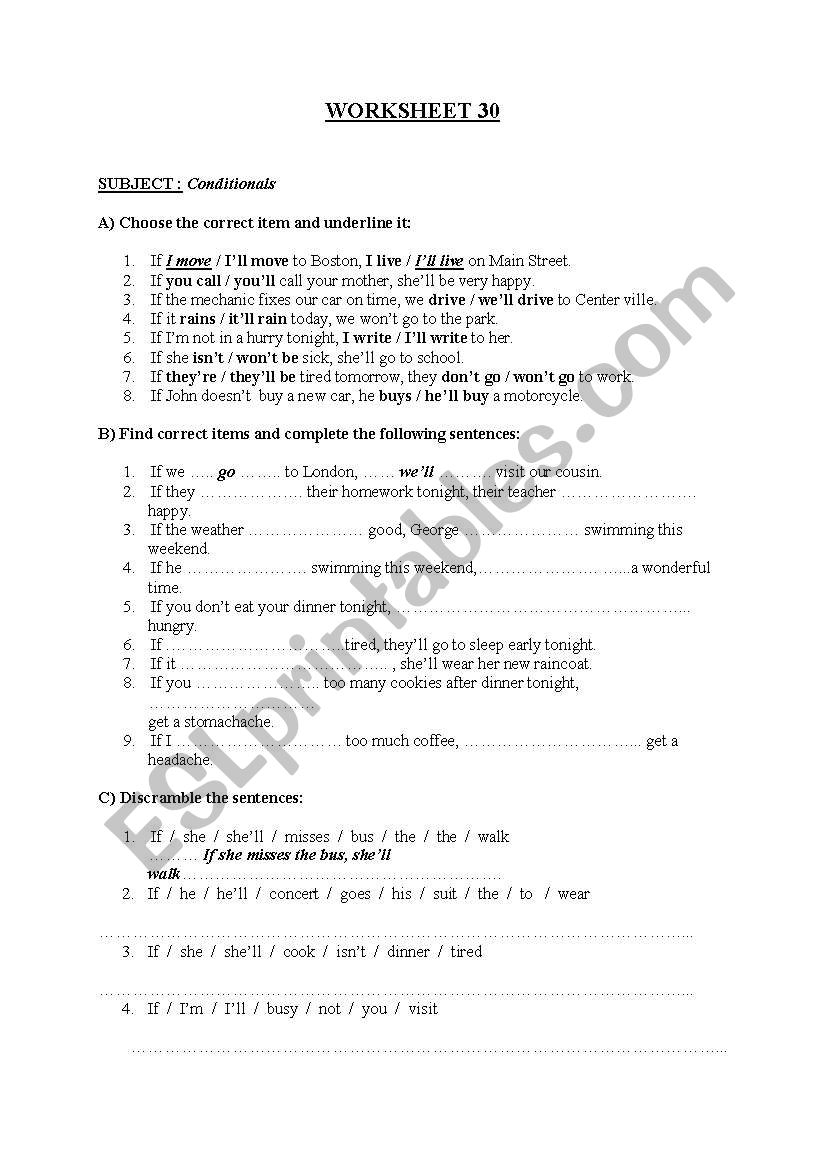 conditionals 1 worksheet