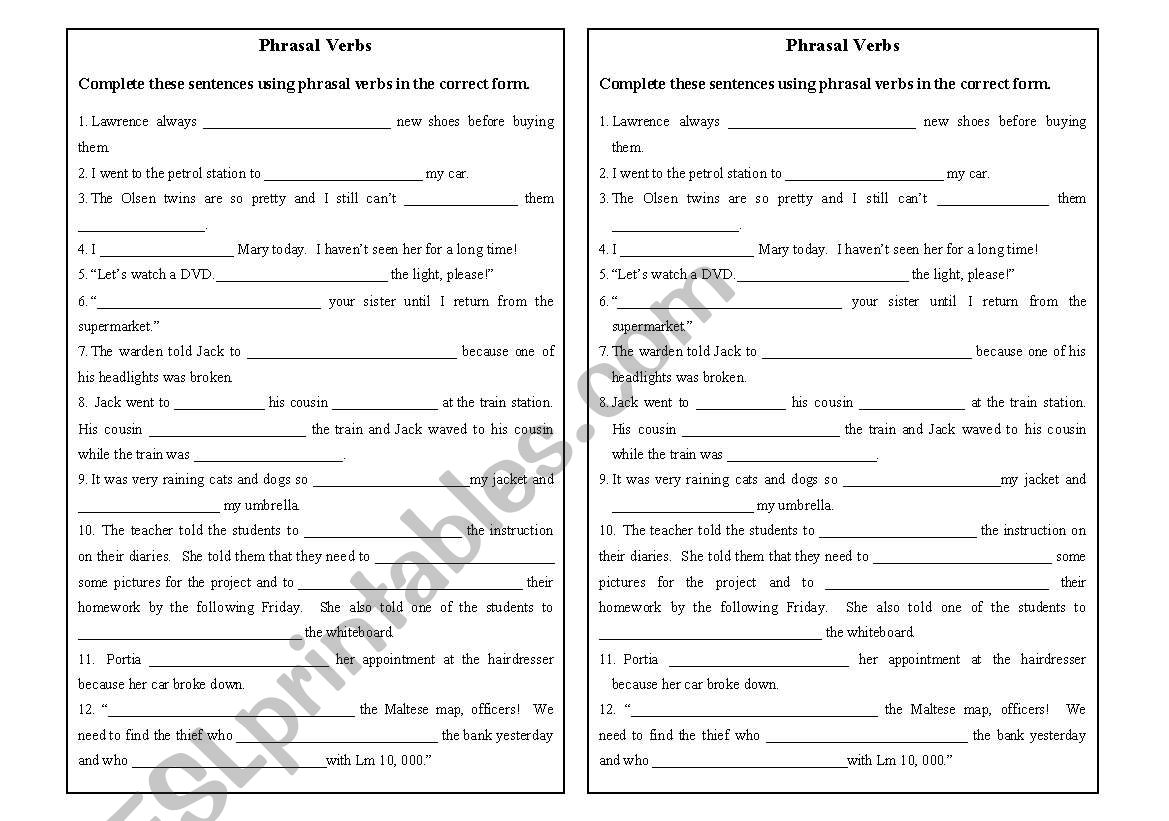 Phrasal Verbs (exercise) worksheet