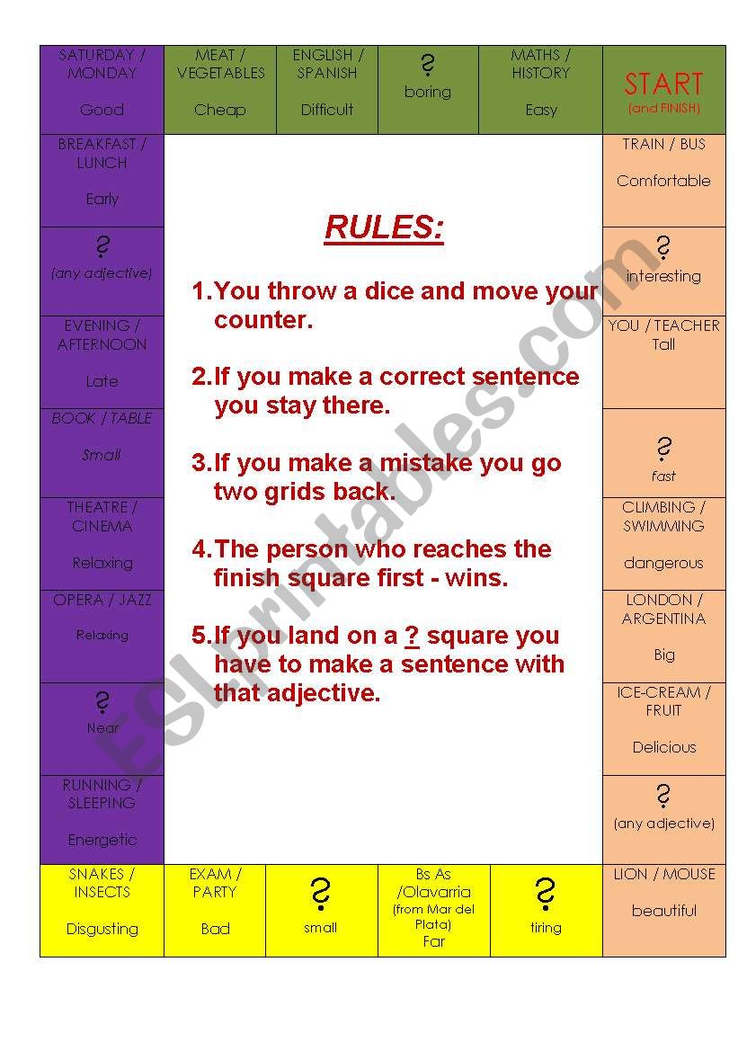 COMPARATIVES GAME worksheet