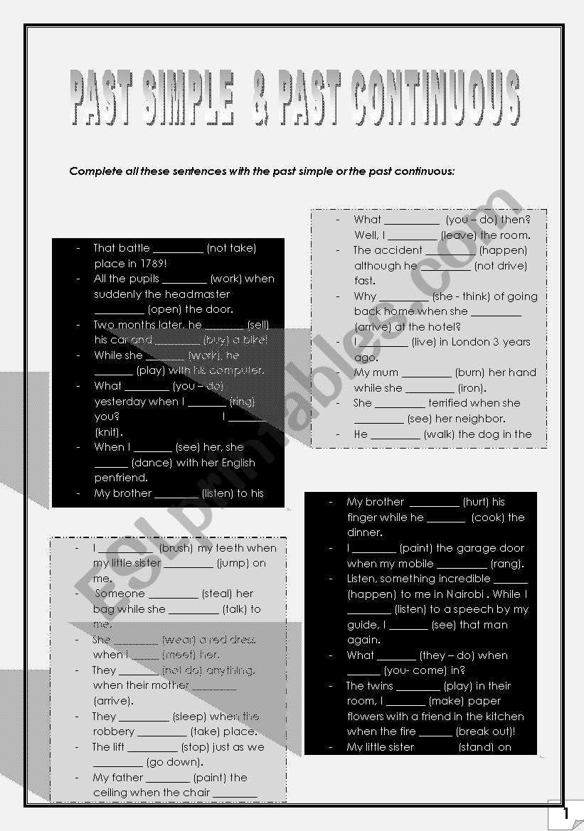 PAST SIMPLE PAST CONTINUOUS B&W (2 pages)