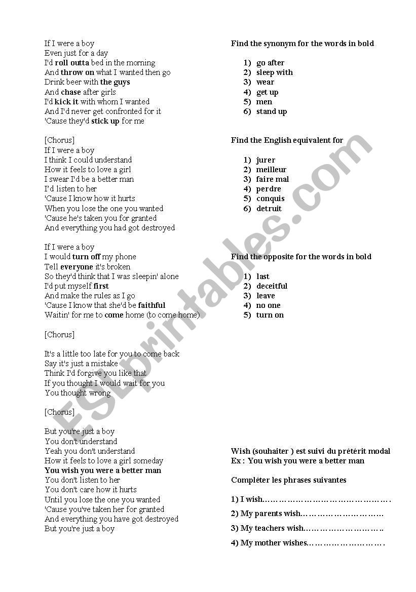 beyonce if i were a boy lyrics english