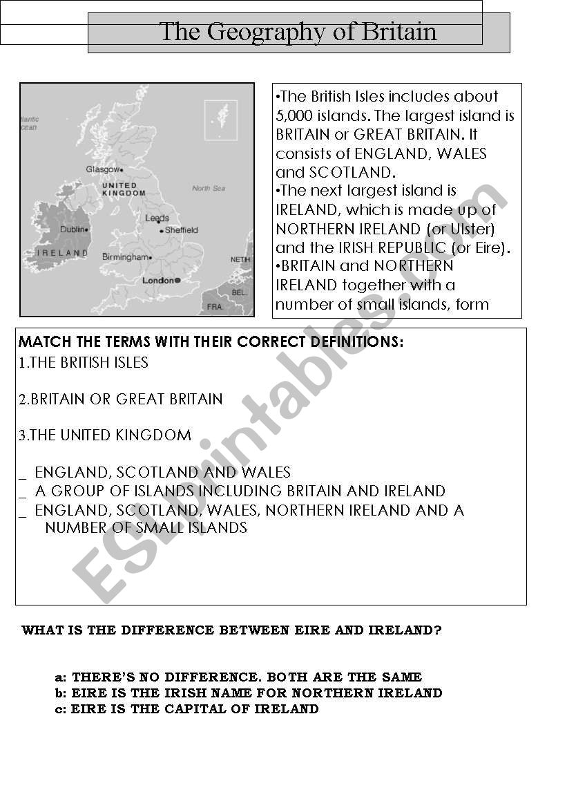 The Geography of Britain worksheet