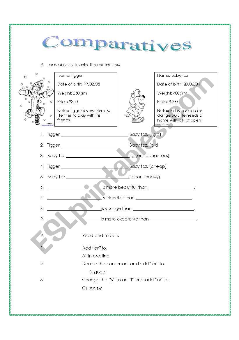 Comparatives worksheet