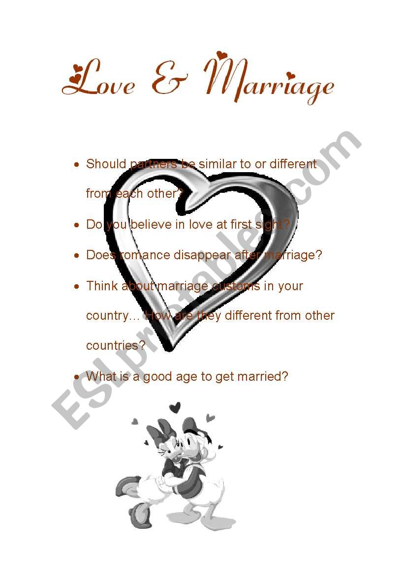 love and marriage worksheet