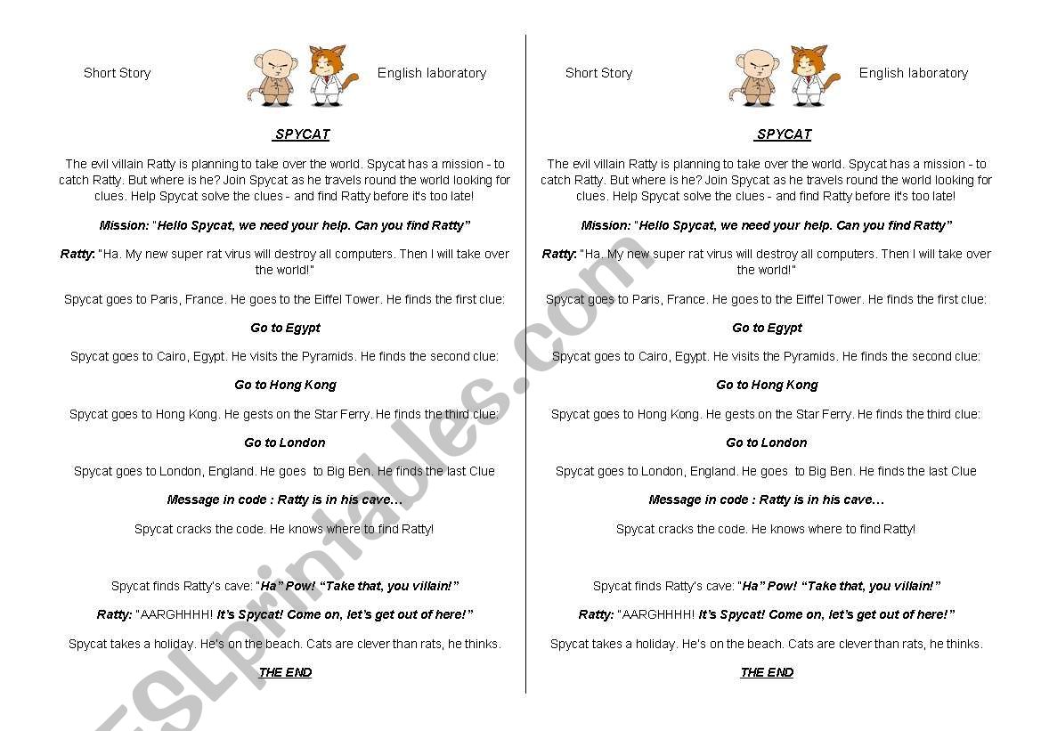 Spycat  Short Story worksheet