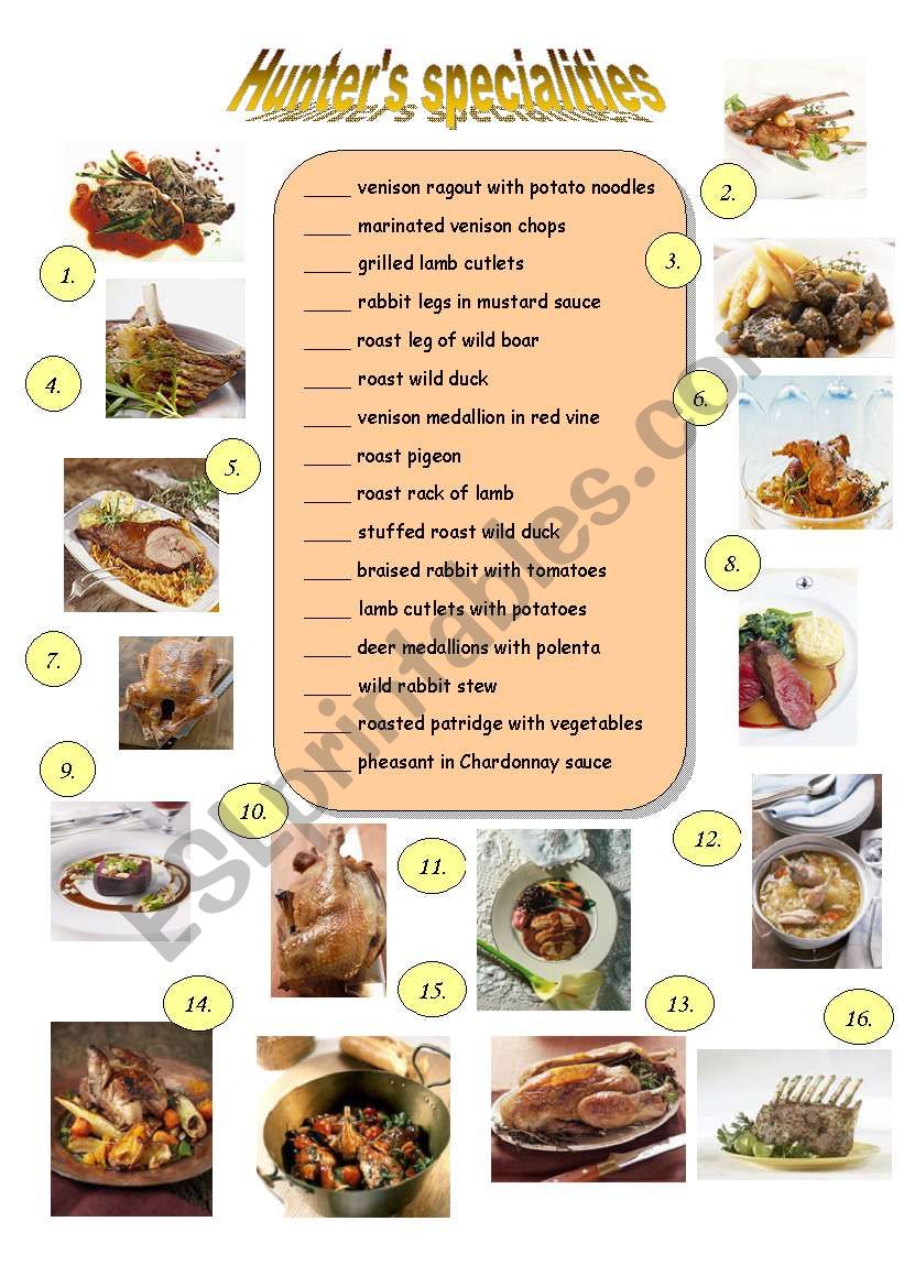 HUNTERS SPECIALITIES worksheet