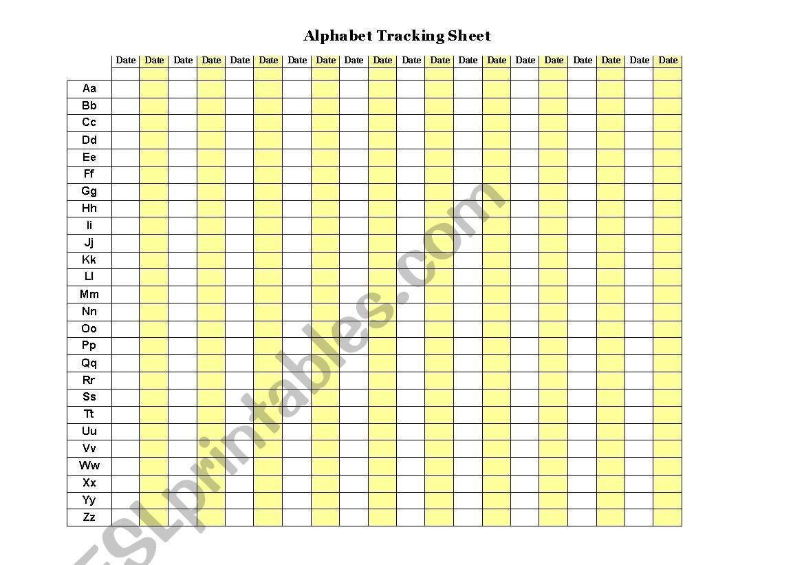 English worksheets Alphabet Progress Tracking Sheet
