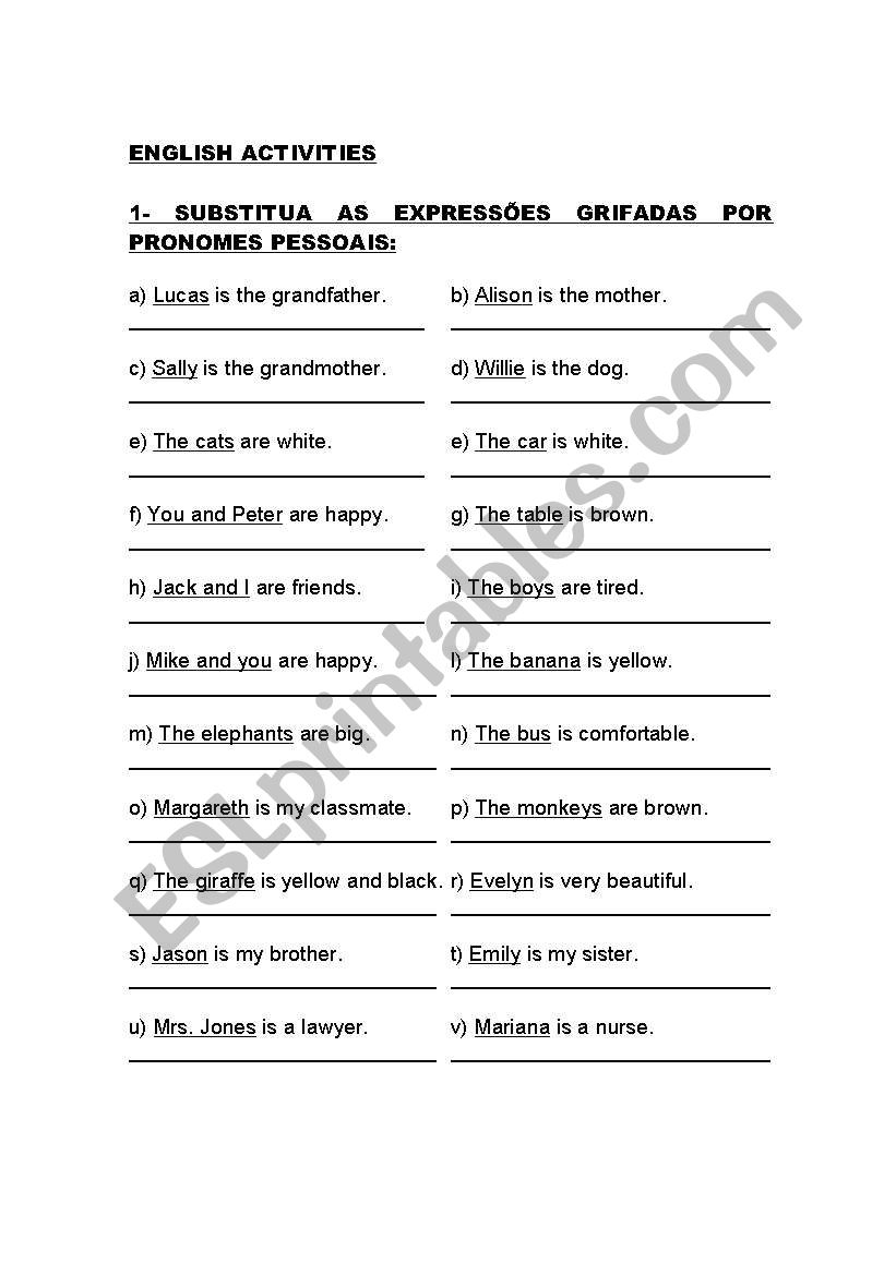 personal pronouns worksheet