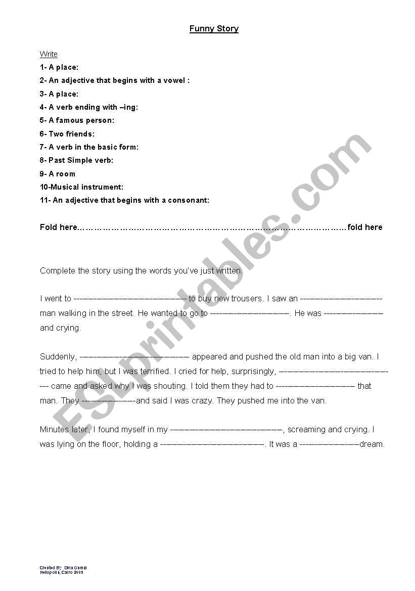 Funny story worksheet