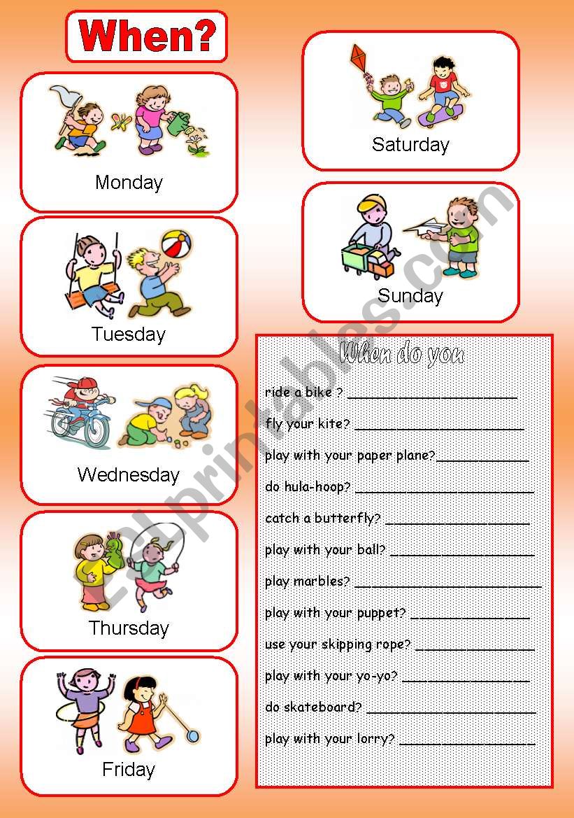 When do you ride a bike? worksheet