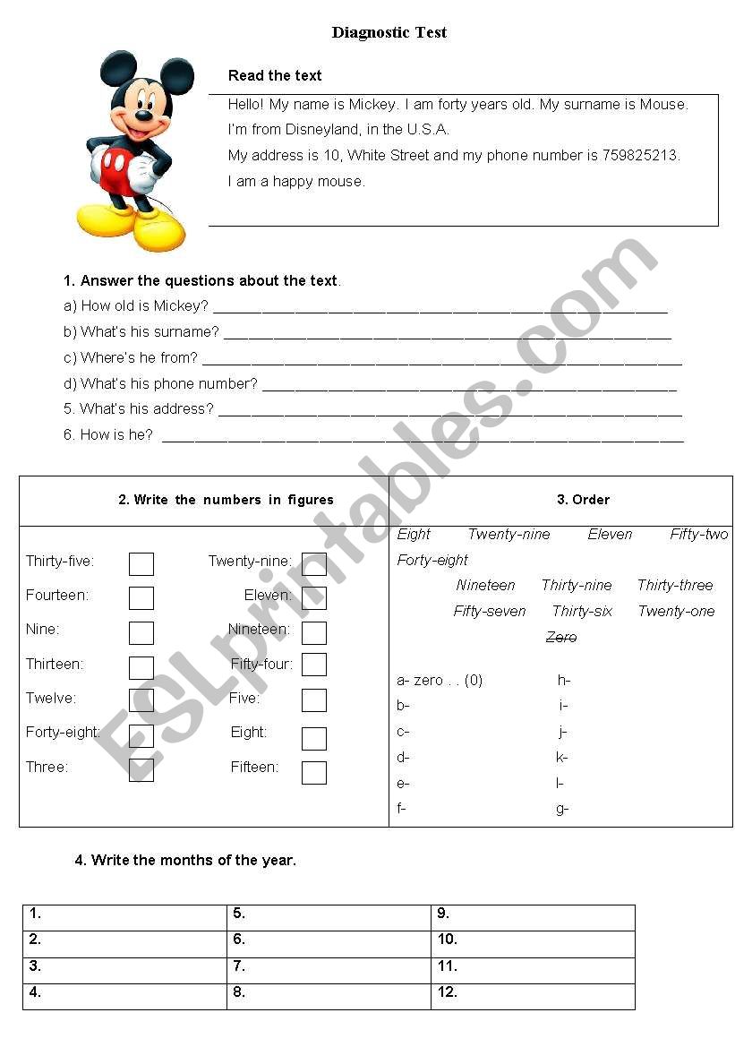 Revision test worksheet