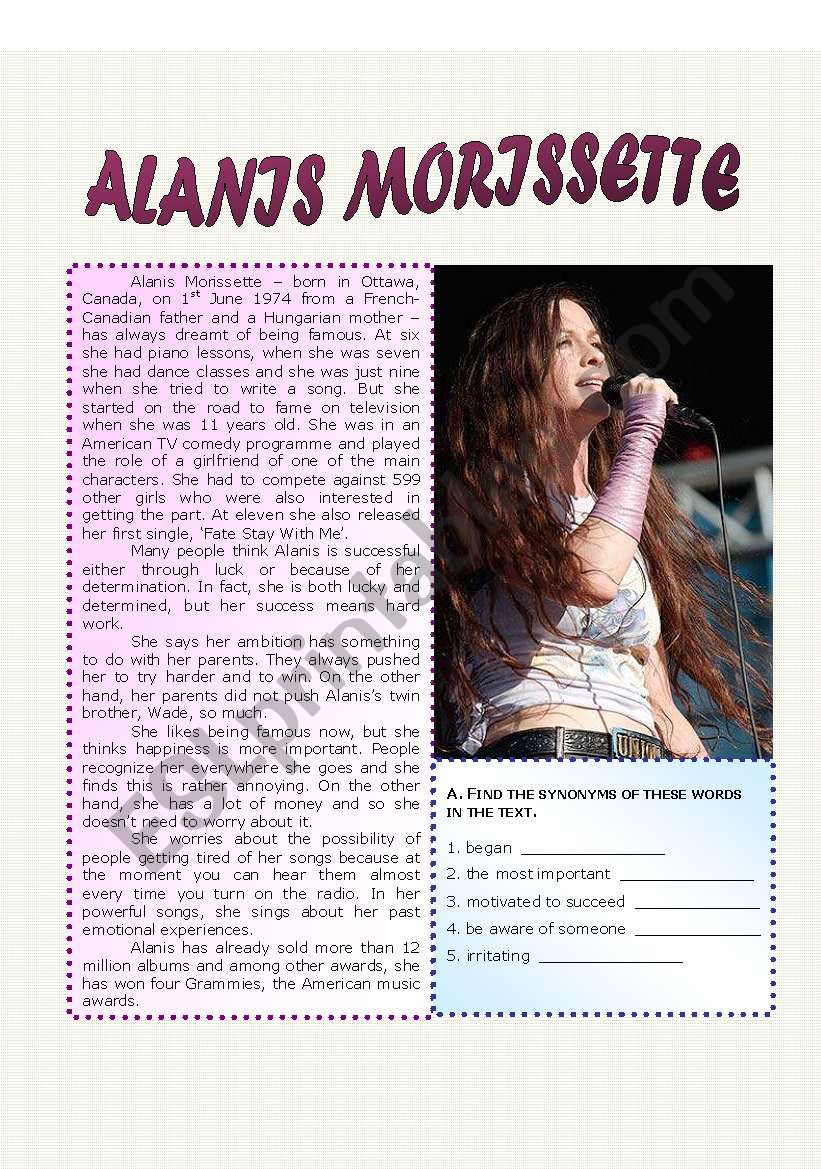 Alanis Morissette worksheet
