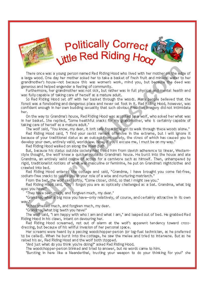 Politically Correct Little Red Riding Hood Esl Worksheet By Gordon