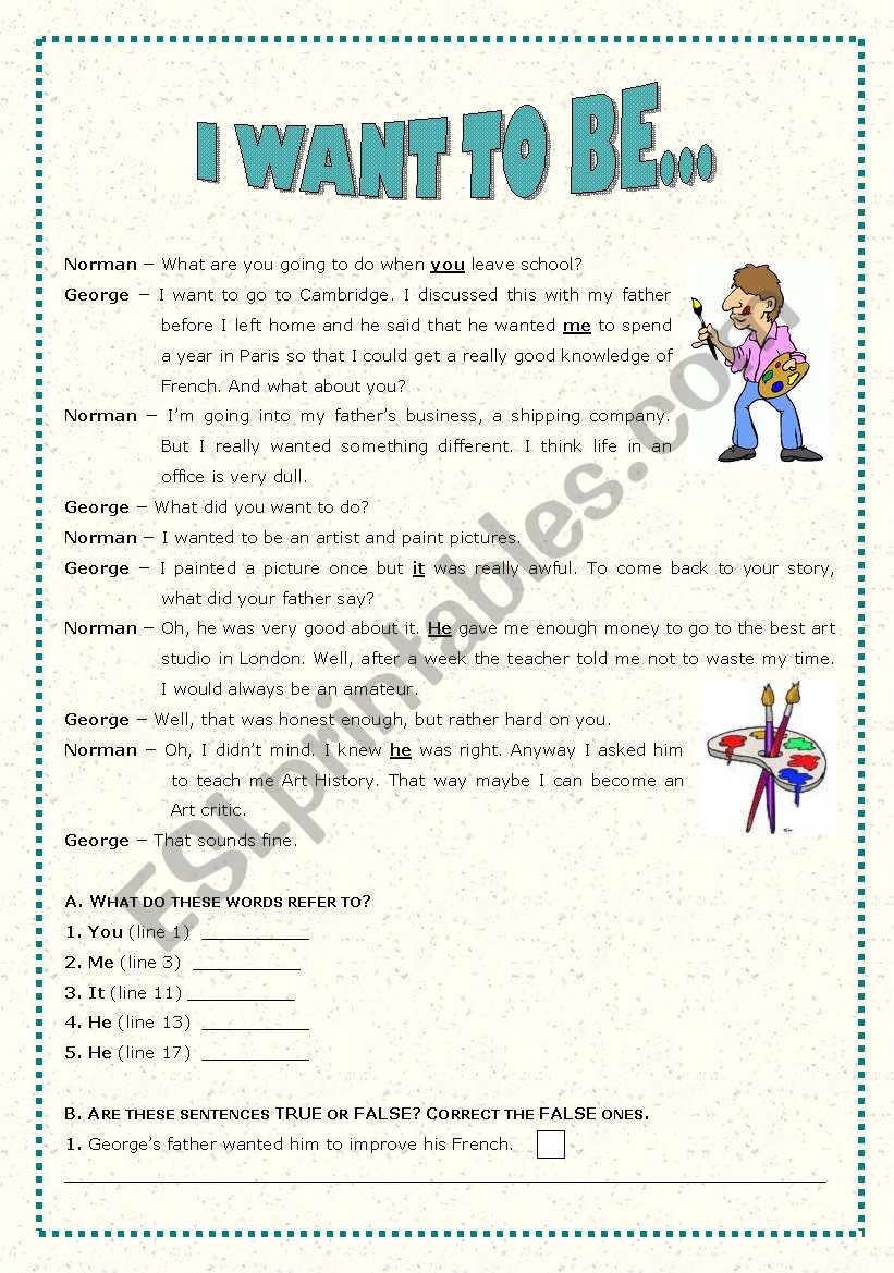 I want to be... worksheet
