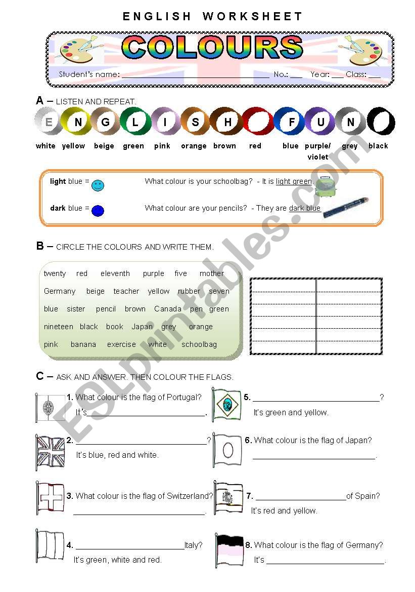 COLOURS worksheet