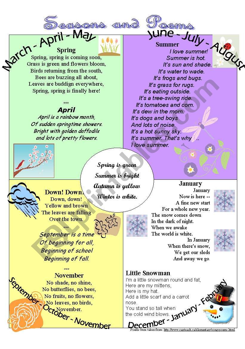 Seasons and Poems worksheet