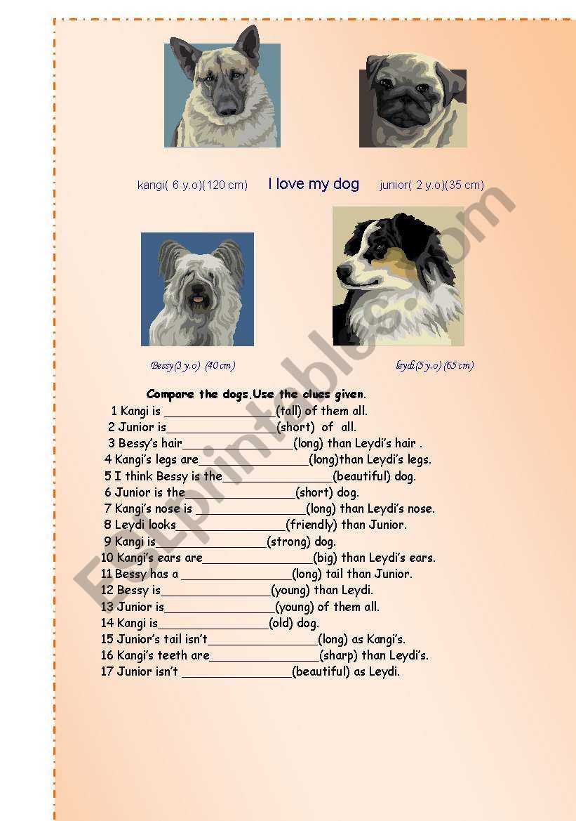 I LOVE MY DOG worksheet
