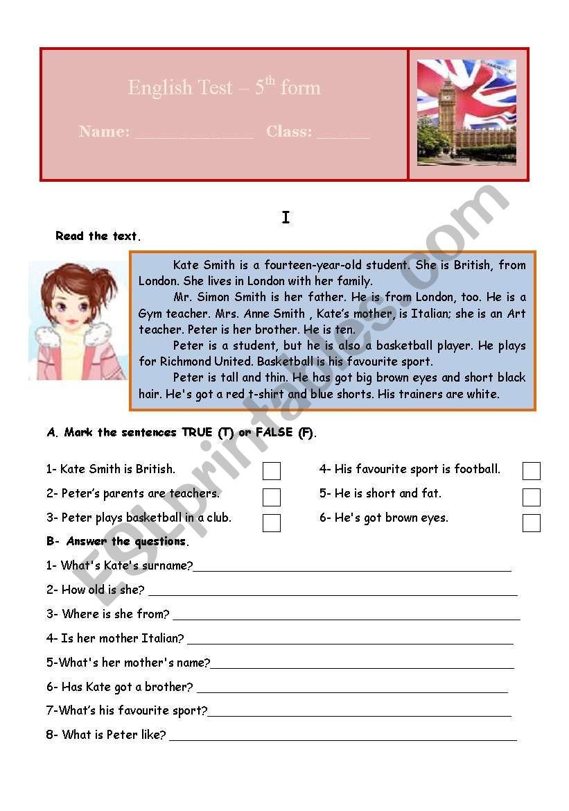 Test 5th Form - 3 pages worksheet