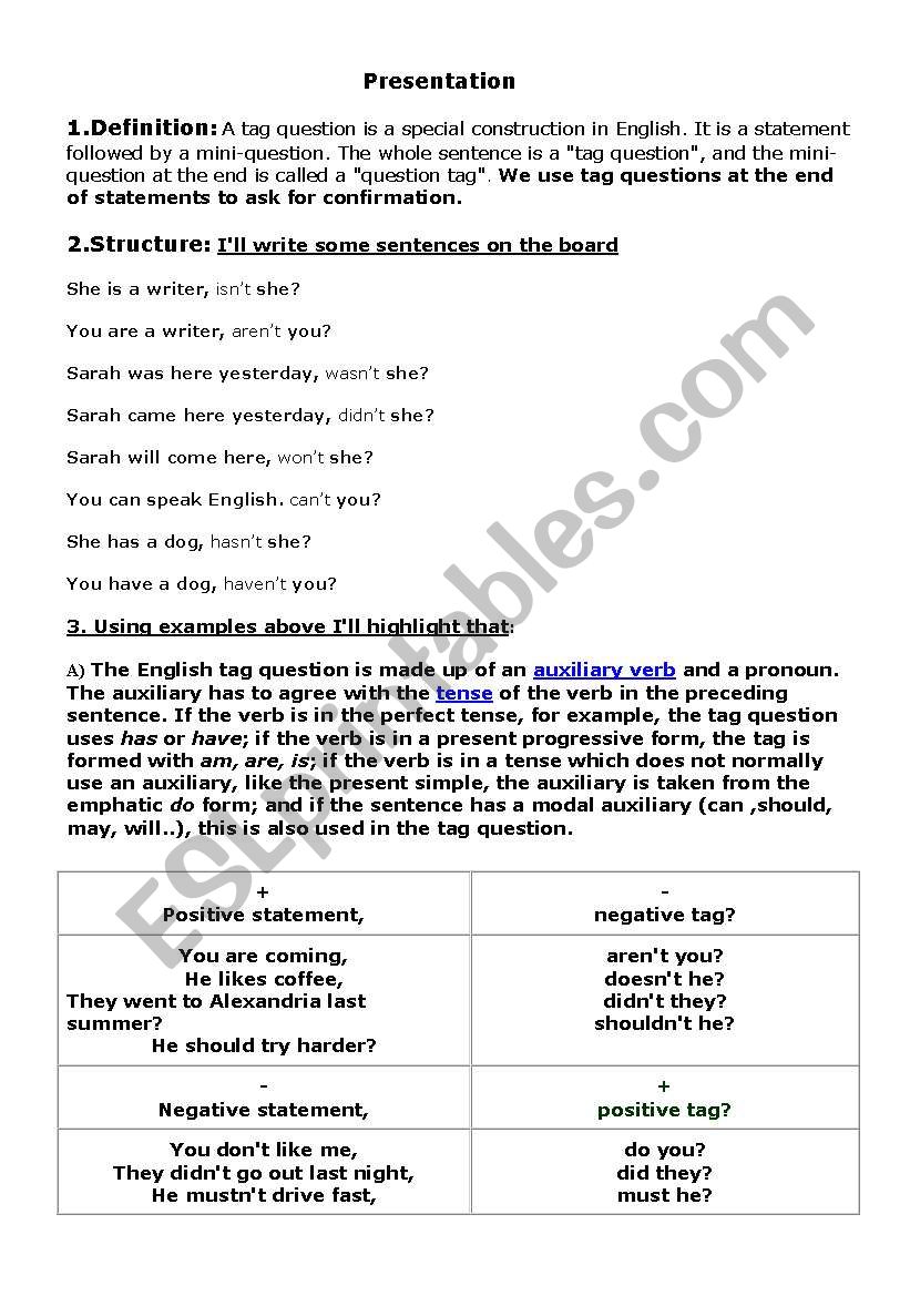 Qiestion Tags worksheet