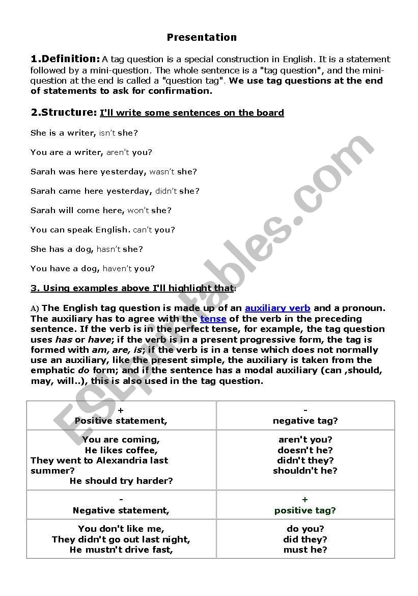 Qiestion Tags worksheet