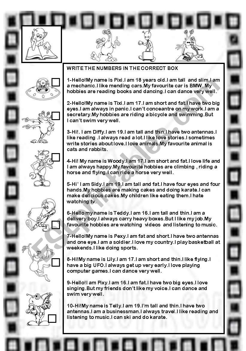 ALIEN READING  worksheet