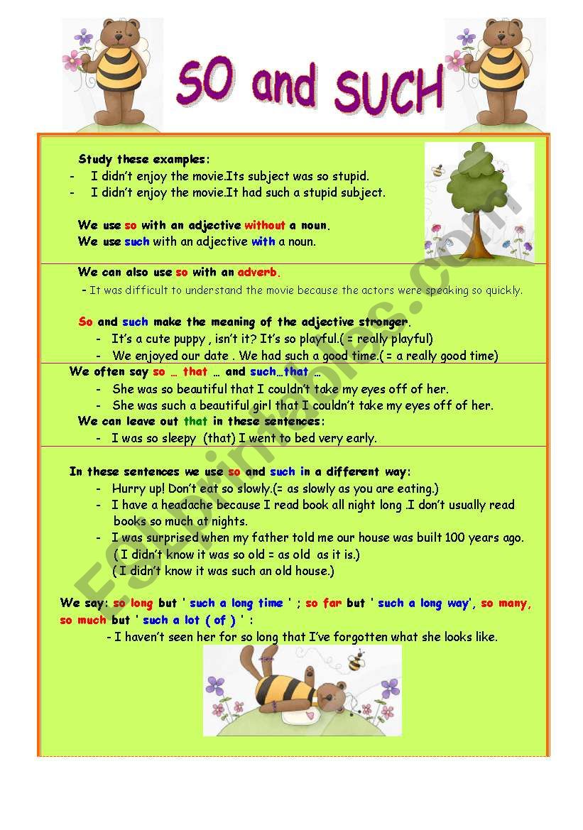 So and Such ( 2 pages) worksheet