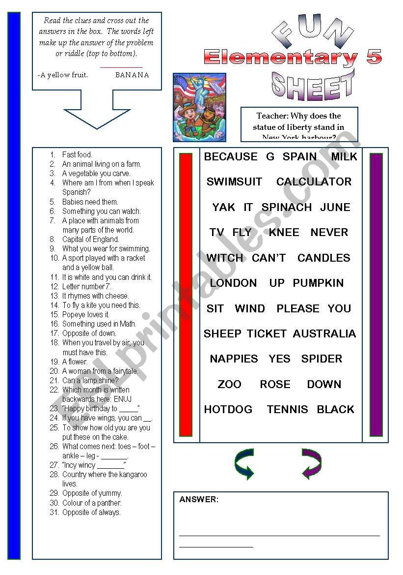 Fun Sheet Elementary 5 worksheet