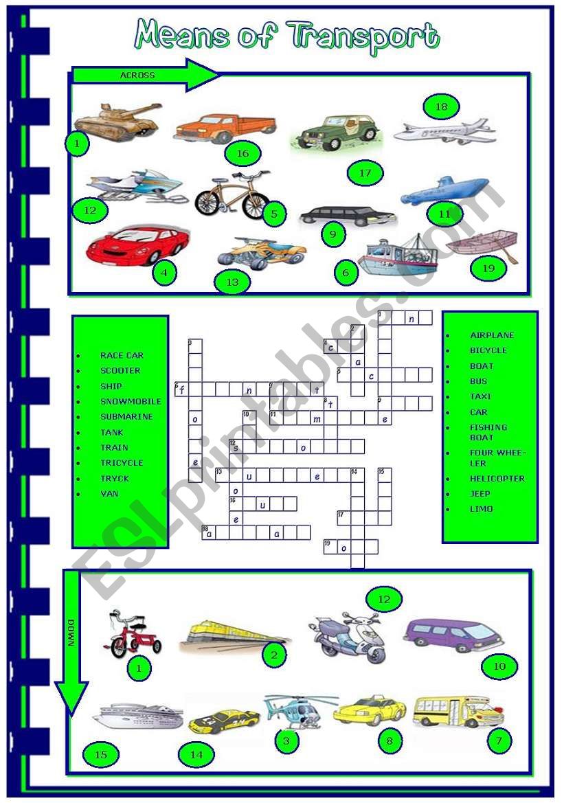 Means of transport worksheet