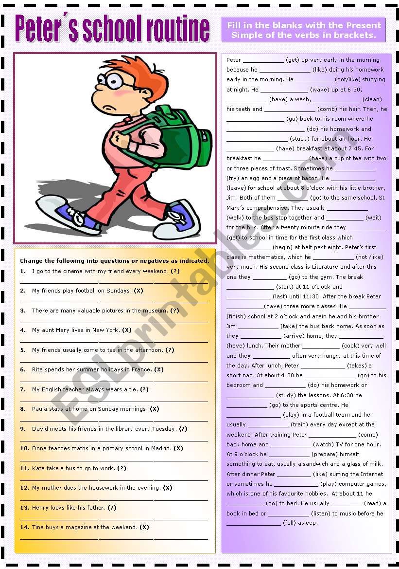 PETERÂ´S SCHOOL ROUTINE (PRESENT SIMPLE)