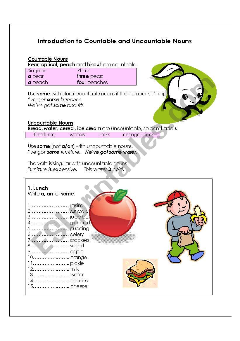 Introduction to countable and uncountable nouns