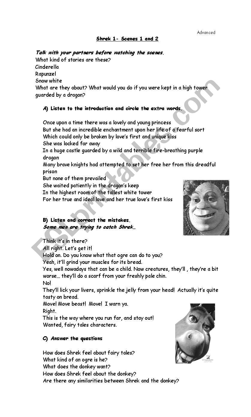 Shrek Movie worksheet