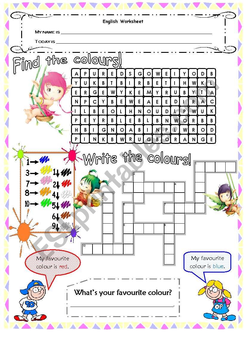 Colours - wordsearch & crosswords