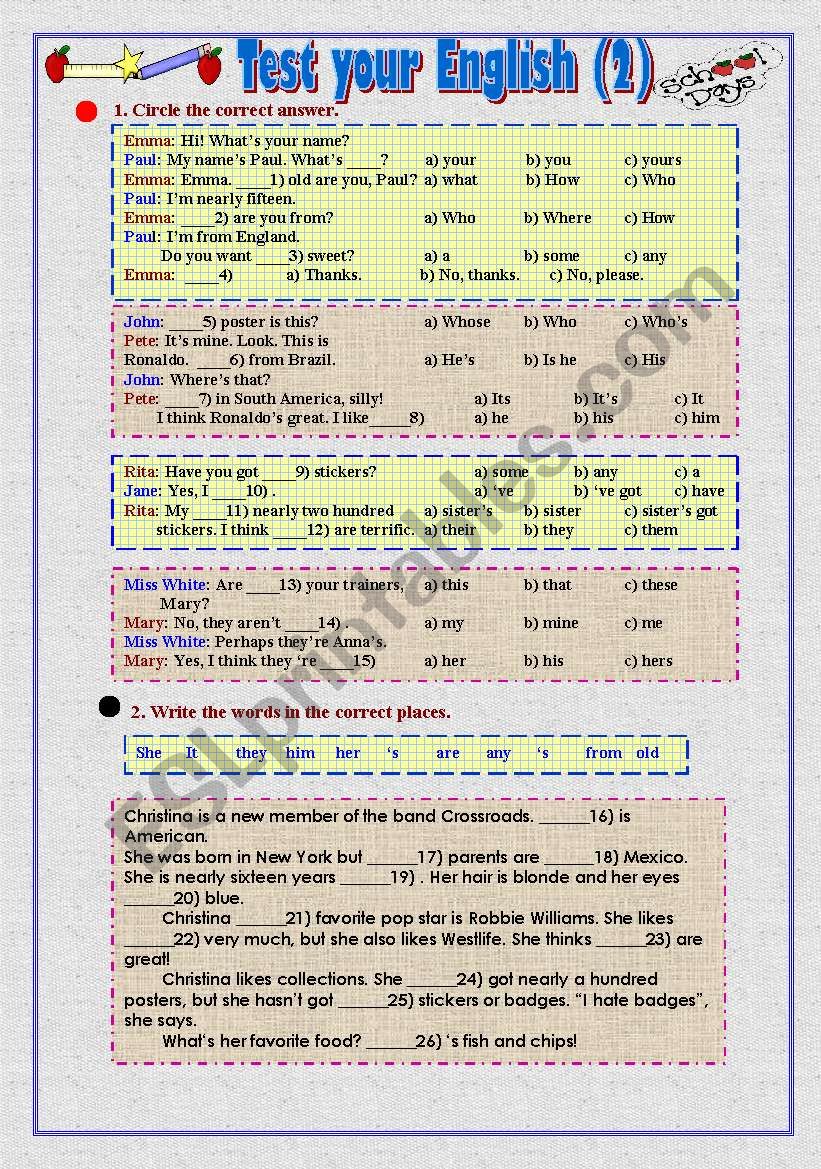 Test your English (2) worksheet