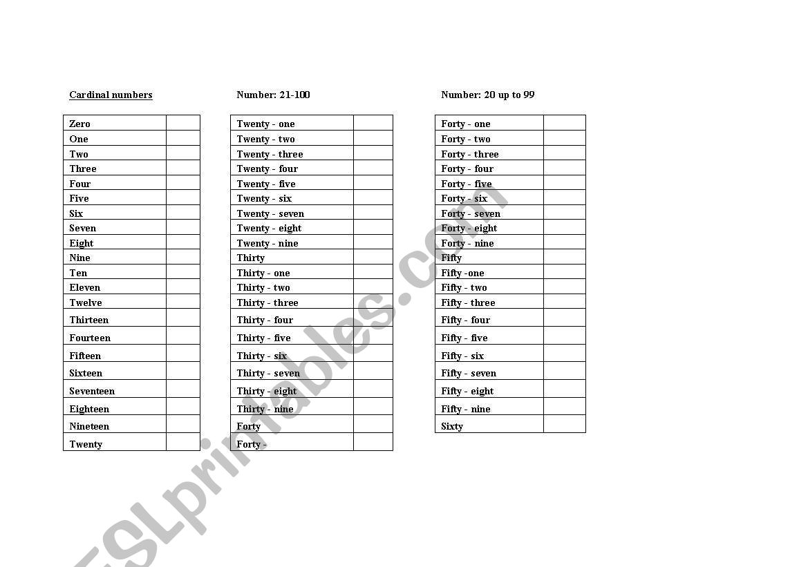 Page 3 Numbers worksheet