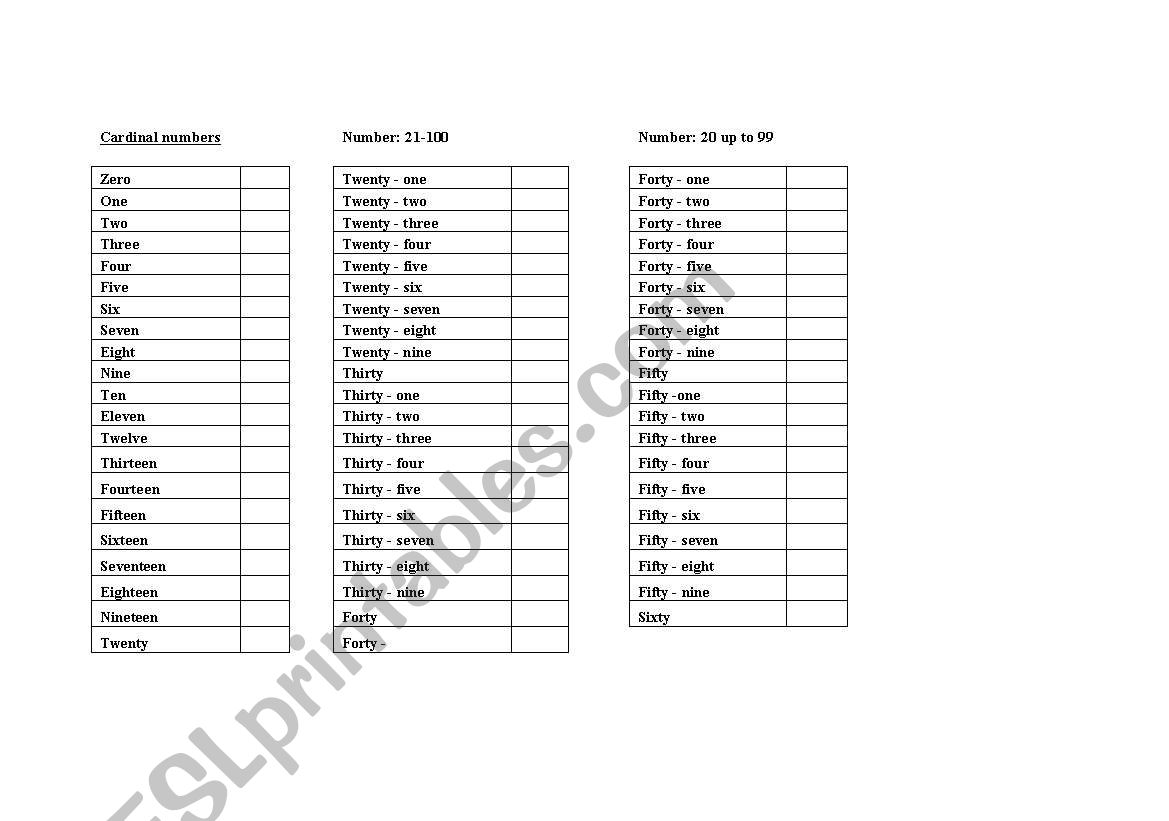 Page 3 Numbers worksheet