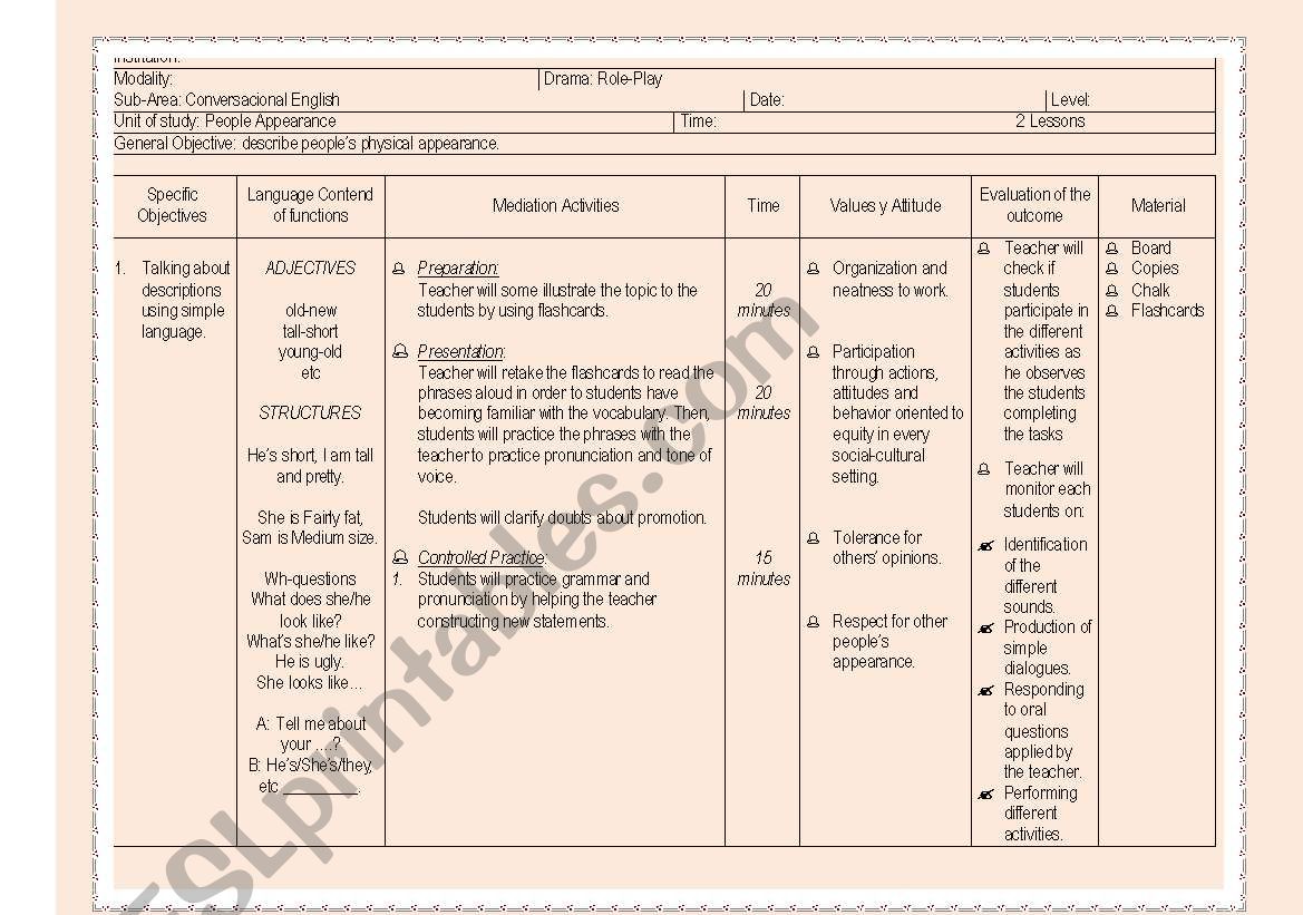 LESSON PLAN BASED ON ROLE PLAY #1