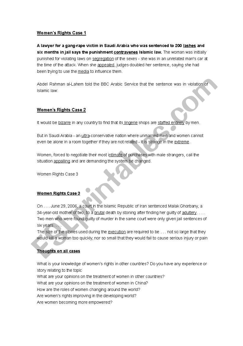 Womens Rights  worksheet