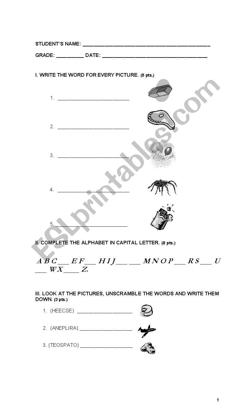 spell worksheet