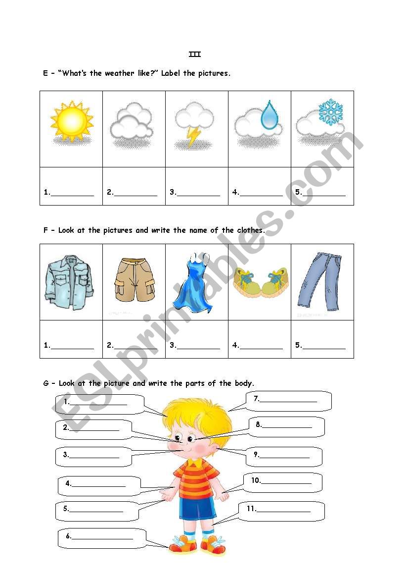 Test about parts of the body, clothes, describing people_part II