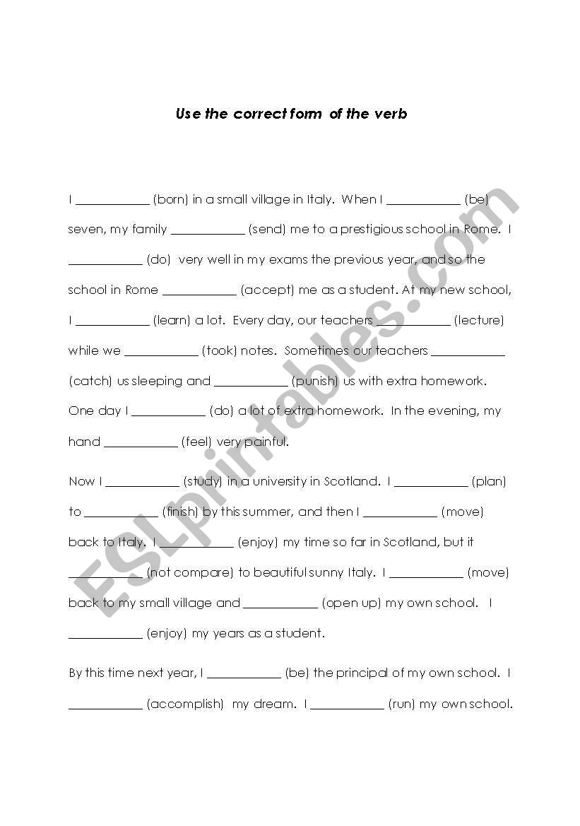 Verb forms review worksheet