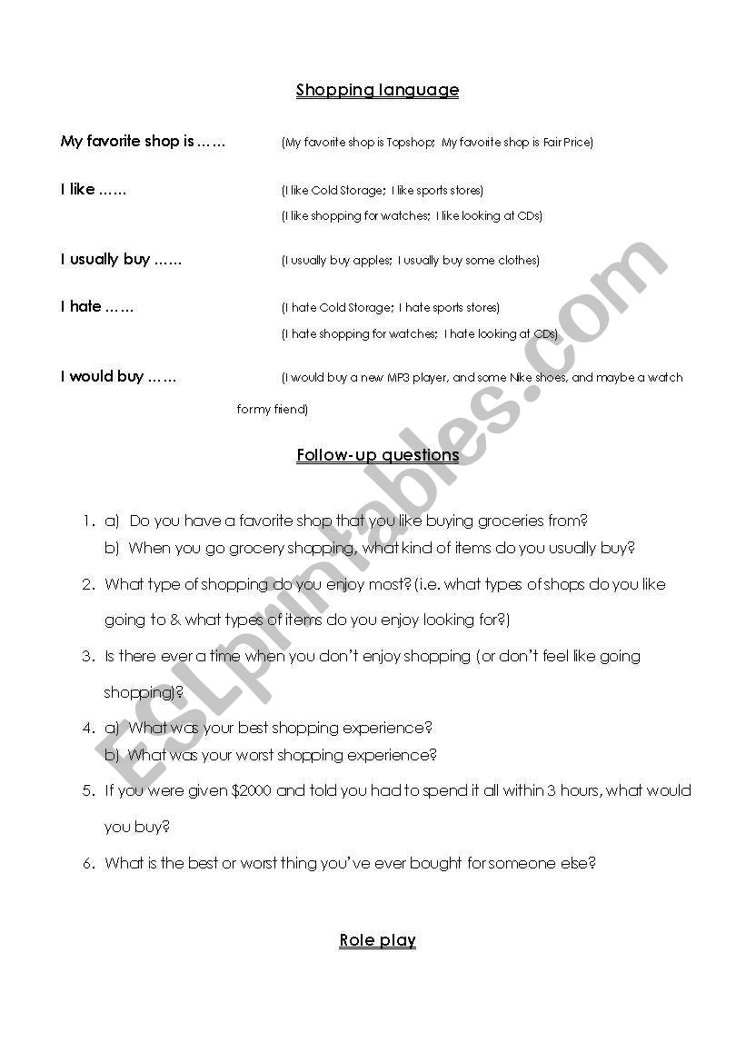 Shopping (conversation) worksheet