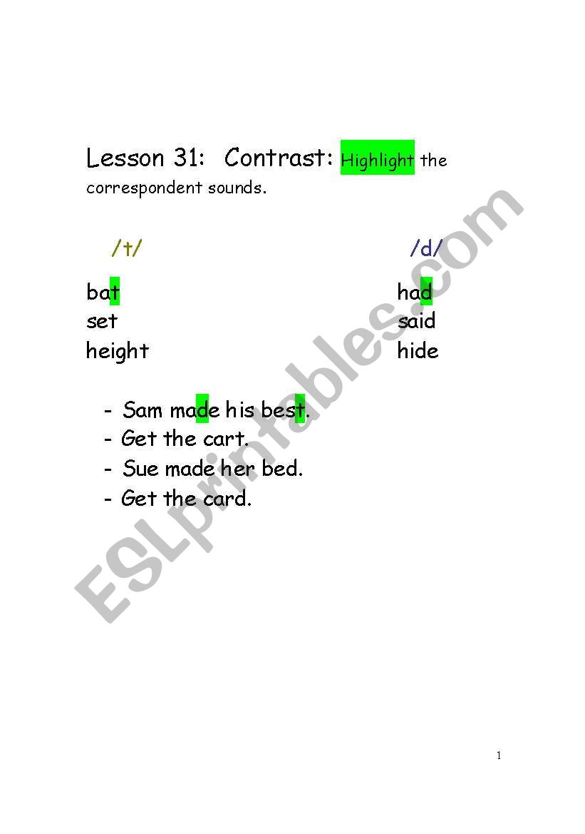 Phonetics-Consonants- Contrast sounds /t/ /d/ /0//s//z/ and more ... 3 pages