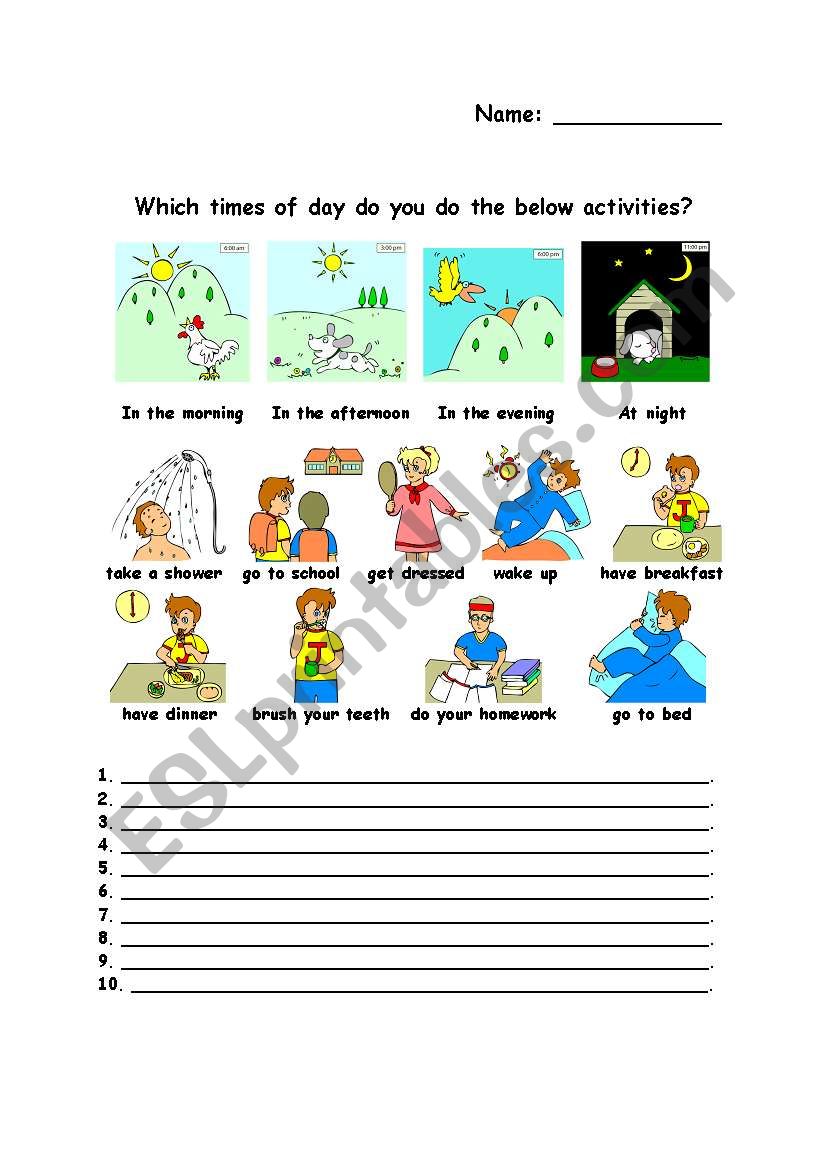 Simple Present + Times of Day + Verb Phrases