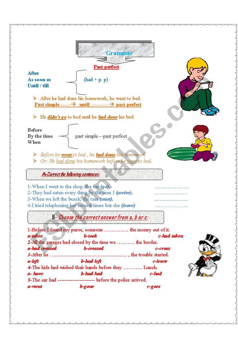 grammar -past perfect worksheet