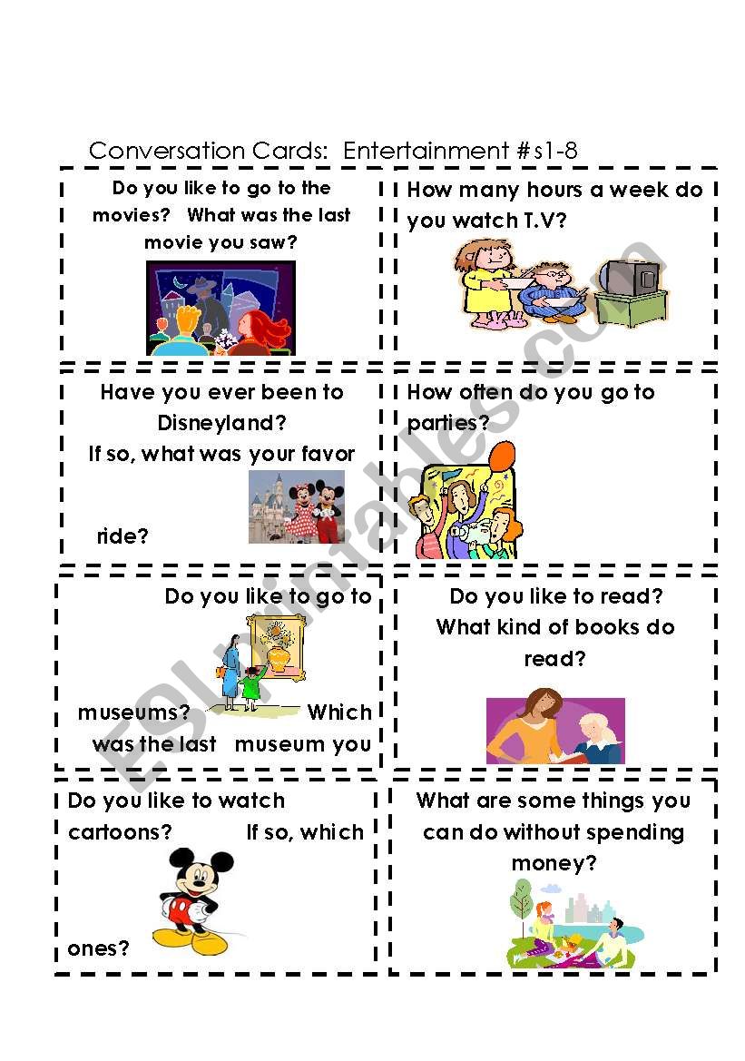 Conversation Cards  Entertainment #s 1-8